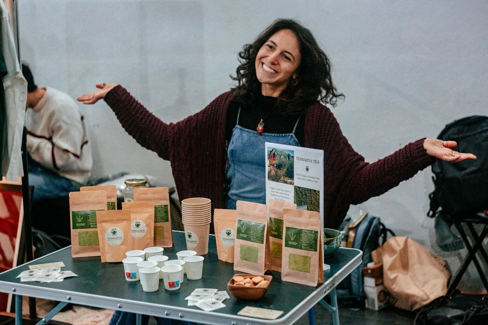 Founder at market stall