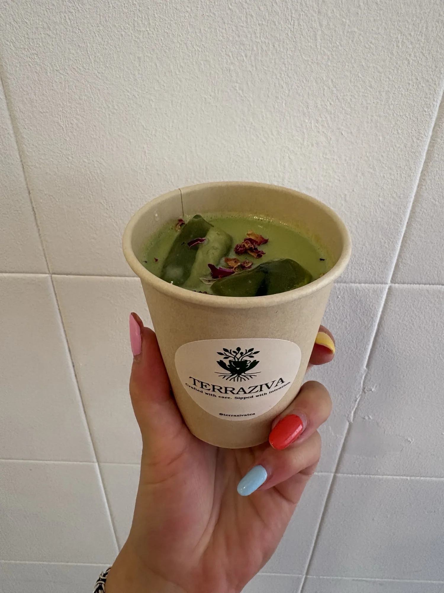 TerraZiva iced latte in branded cup