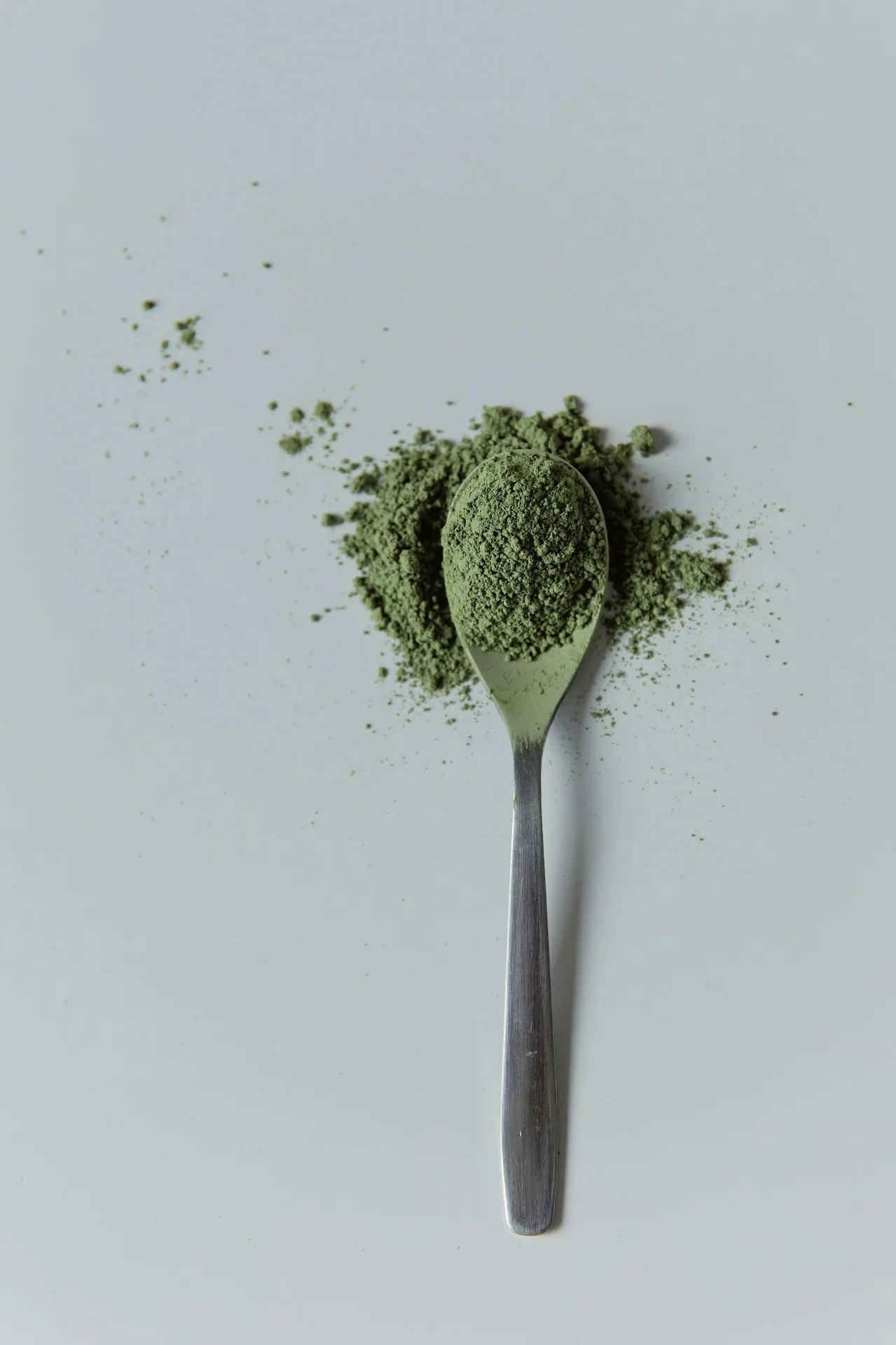 Green rooibos powder on a spoon